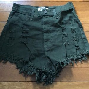 High rise dark green jean shorts
